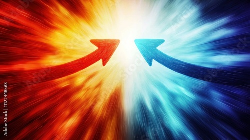 Two arrows converging into a single path with vibrant colors and a business theme.