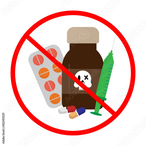 vector flat illustration of illegal drugs and injections, narcotics
