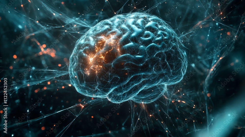 Fototapeta premium Cinematic visualization of brain activity network powered by generative ai technology