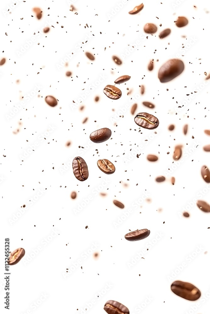 Obraz premium Floating Coffee Beans, Creative Coffee Art on White Background