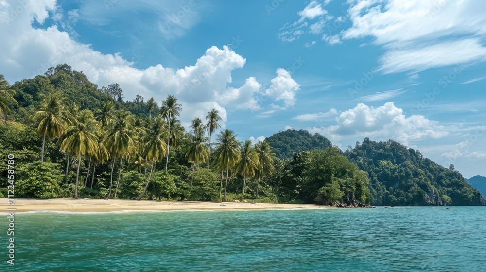 Obraz premium Travel image showing a stunning beach scene in the serene tropical island