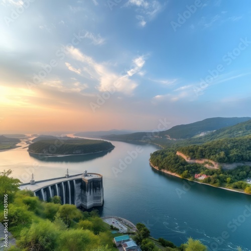 Riprap embankment on the drava river River landscapes Ultra realistic Photorealistic landscape photographywater travel sky beautiful tourism outdoor photo