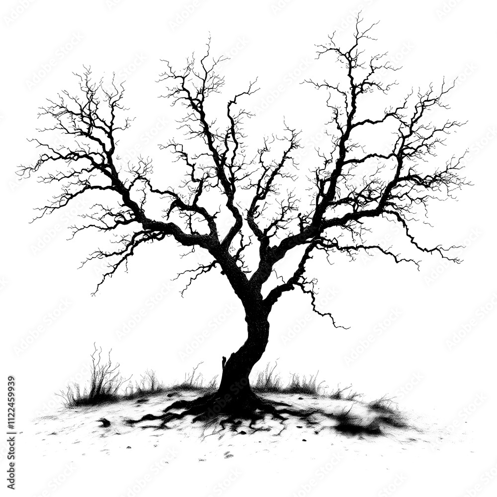Fototapeta premium Dead tree silhouette isolated on transparent background