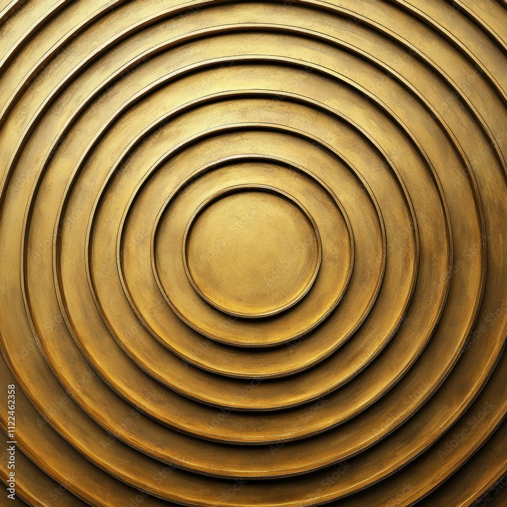 Fototapeta premium Golden circular pattern featuring concentric rings, offering a luxurious and textured design with an artistic appeal.