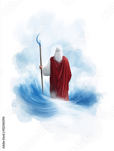 Digital watercolor painting of Moses parting the Red Sea. photo