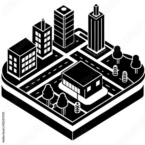 Isometric City District Map Vector Design