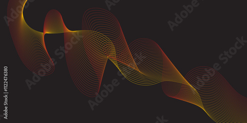 Modern multicolor wave of light is displayed on black background, Abstract wavy lines and neon glow on a black background, soundwave on a dark reflective surface.	