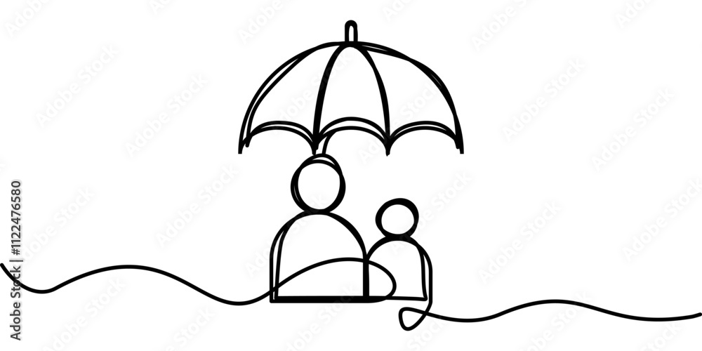 Obraz premium continuous line drawing of umbrella symbol with two people. abstract line art illustration symbolizing protection