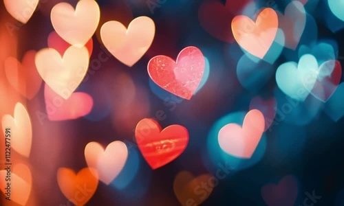 Vibrant Bokeh Hearts in a Colorful Abstract Background for Romantic and Festive Themes