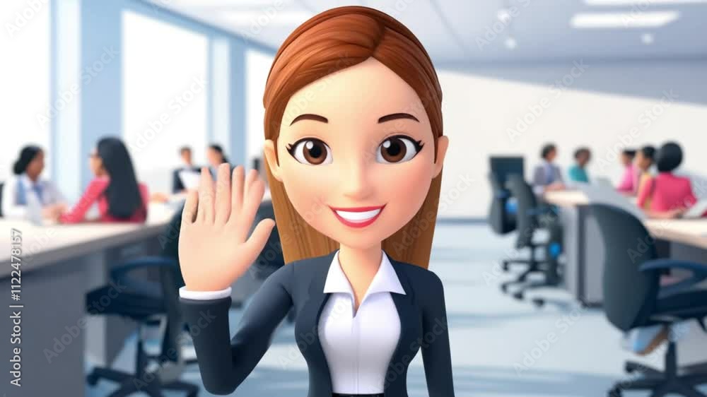 3d cartoon Businesswoman in Suit Waving hand. generative ai