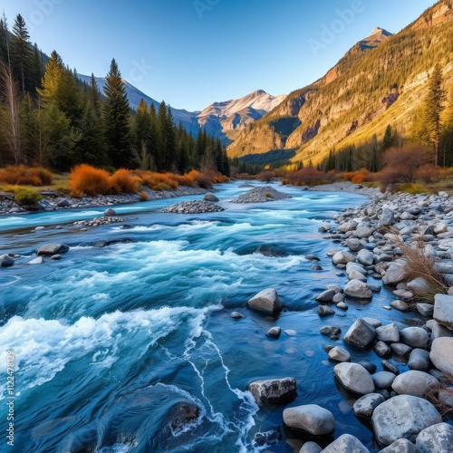 The waters of the gallatin river flow down from the mountains of montana River landscapes Ultra realistic Photorealistic landscape photographywater travel sky beautiful tourism outdoor photo