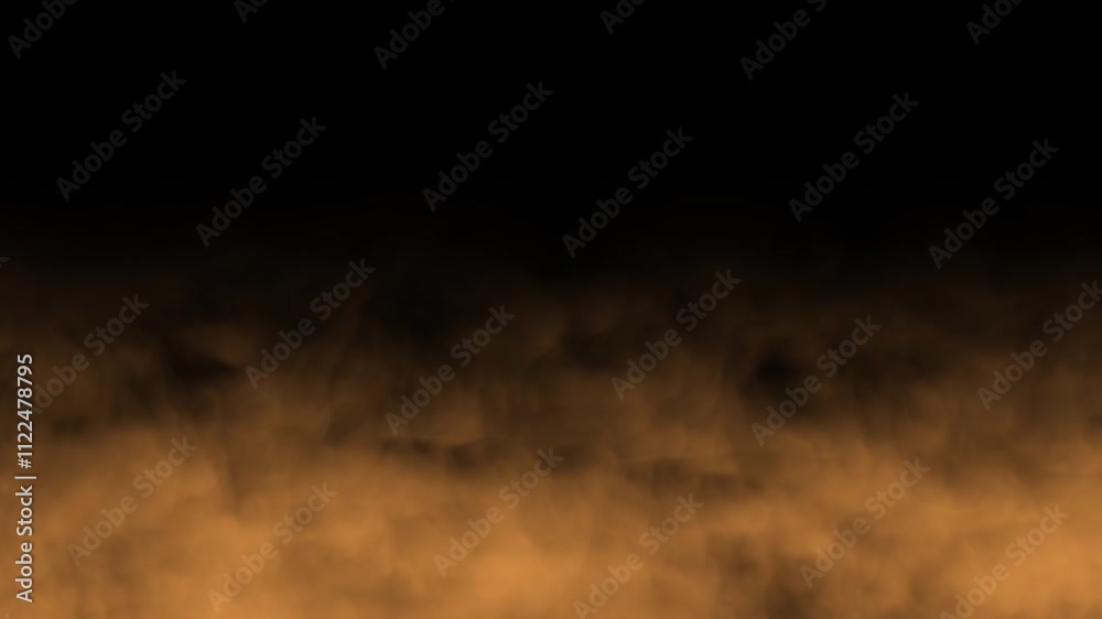 Orange smoke fog clouds steam isolated on black background. Abstract motion mist effect overlay.