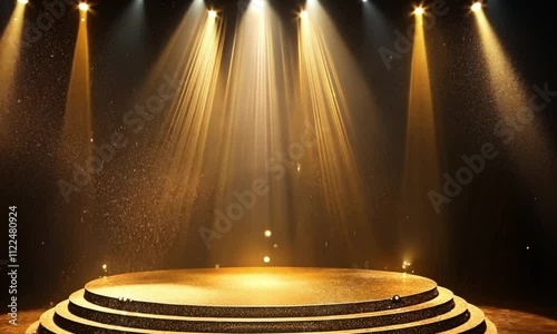 Luxurious Stage with Golden Light and Spotlight on Circular Platform