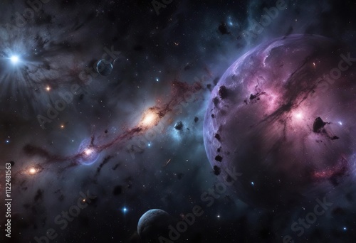 Deep space background with stars and galaxies, dark, astronomy