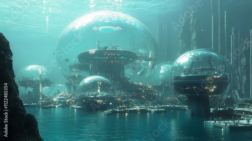 High-Tech Submerged City with Transparent Structures photo