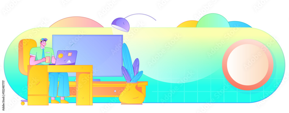 Fototapeta premium Home indoor character scene flat vector concept operation hand drawn illustration 
