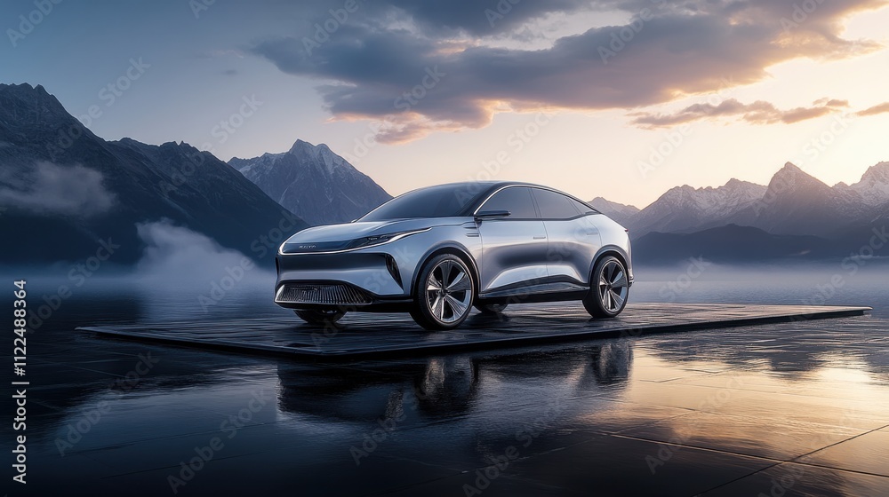 Naklejka premium Snow Mountain and Concept Cars, Automotive Advertising Images