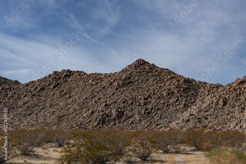 Colorado Desert section of the Sonoran Desert. Pinto Basin Rd, Joshua Tree National Park California，Mesozoi Plutonic Rocks, Gray biotite - rich granodiorite to quartz diorite. granite. photo