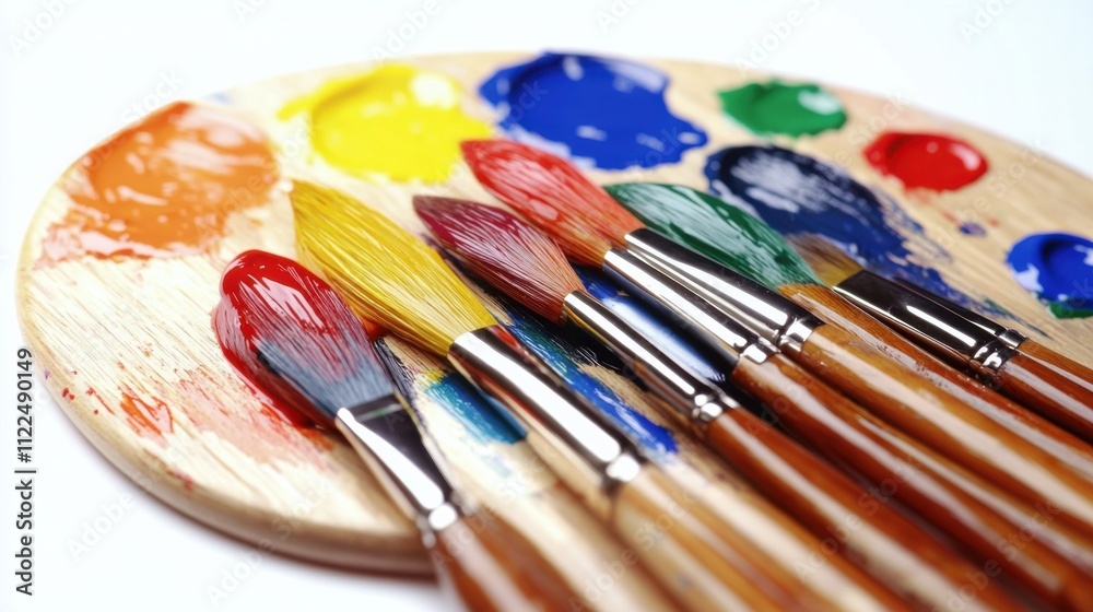 Obraz premium Oil painting brushes and applied oil paintings