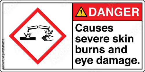 ISO 7010 Prohibition GHS Chemicals Label and Hazard Corrosive Causes severe skin burns and eye damage