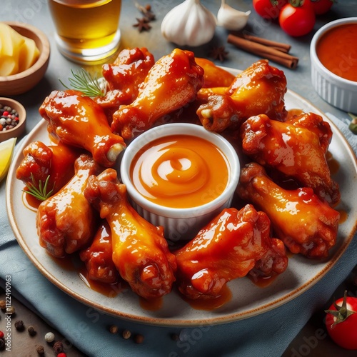 Classic Chicken Wings A plate of crispy chicken wings with buffa photo