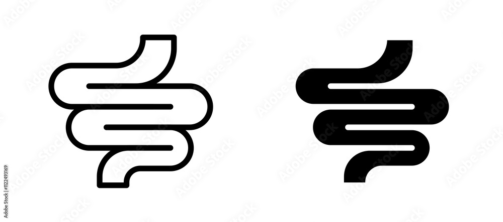 Intestines icon symbol collection on white background. Intestines icon symbol collection on white background.