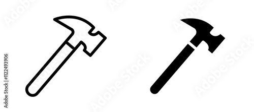Hammer icon symbol collection on white background.