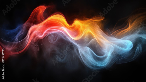 Dynamic colorful abstract light painting with flowing waves of red, orange, and blue hues creating vibrant and energetic atmosphere