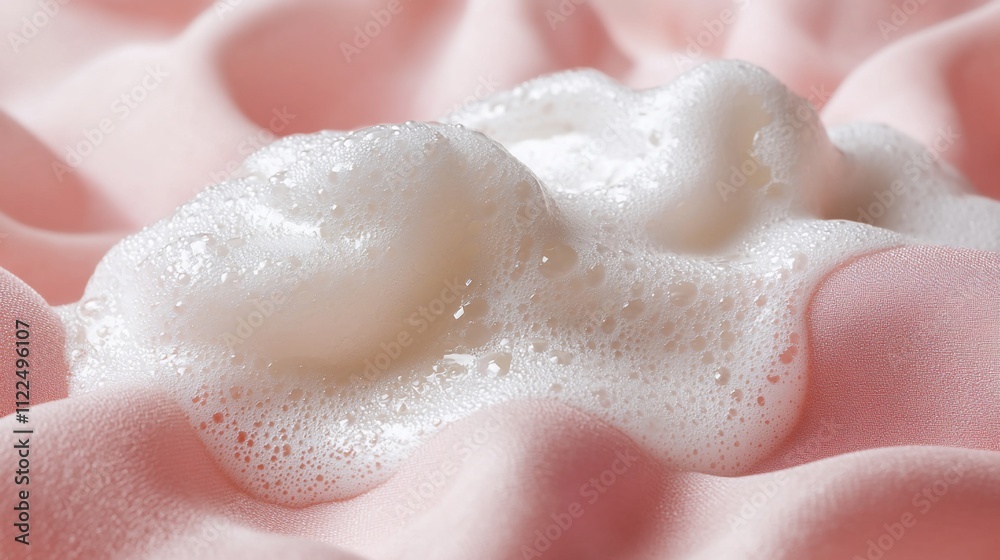 Obraz premium Close-up of white foam on pink fabric.