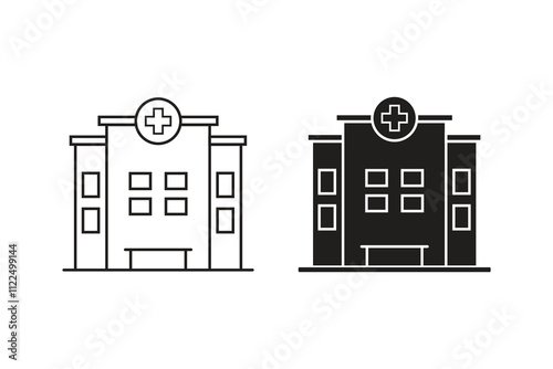 Hospital icon in solid and stroke style.