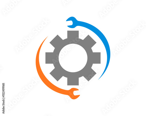 Gear and wrench incorporating vector logo