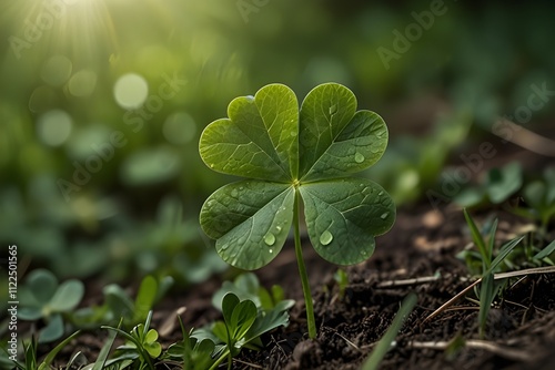 Green clover leaves on the grass photo