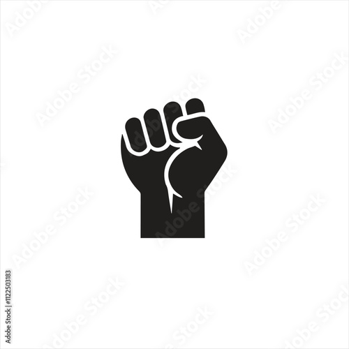 A bold silhouette of a raised fist, representing unity, power, and the fight for equality. Perfect for themes of activism, empowerment, and social justice movements. photo