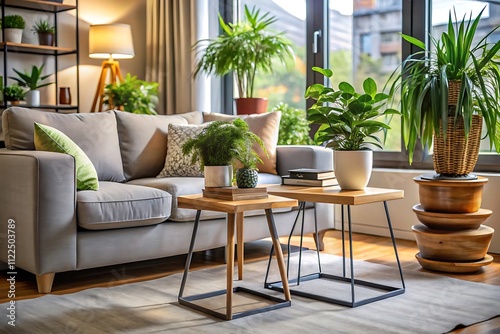 The classic interior of a cozy home with a wooden table, chairs, and some special descoration photo