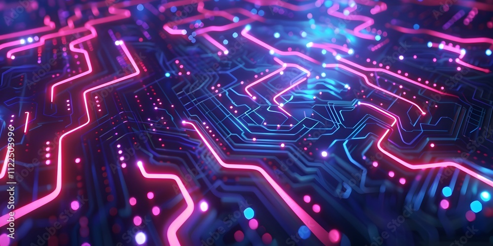 Obraz premium Abstract Circuit Board with Glowing Pink and Blue Lines