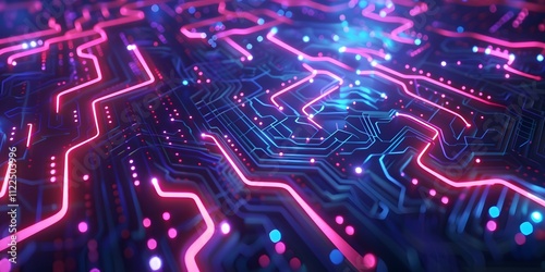 Wallpaper Mural Abstract Circuit Board with Glowing Pink and Blue Lines Torontodigital.ca