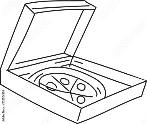 Pizza box with pizza line art illustration.