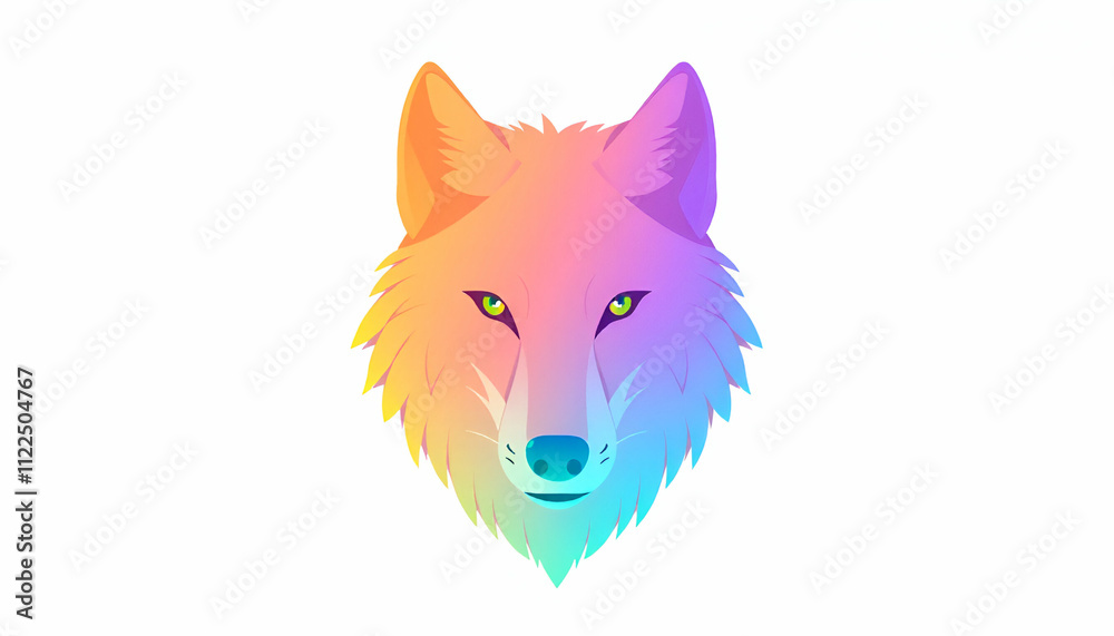 Fototapeta premium a wolf created using bold geometric shapes in neon hues of blue, purple, and orange