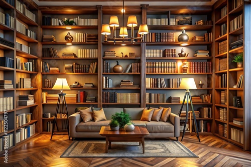 The classic interior of a cozy home with a wooden table, chairs, and some special descoration photo