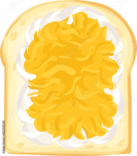 Toast with whipped cream and scrambled eggs illustration.