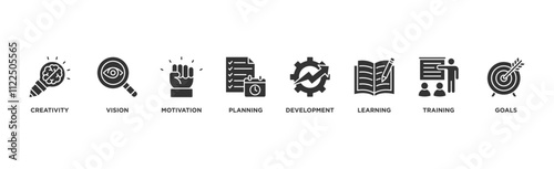 Personal growth banner web icon illustration concept with an icon of creativity, vision, motivation, planning, development, learning, training, and goals