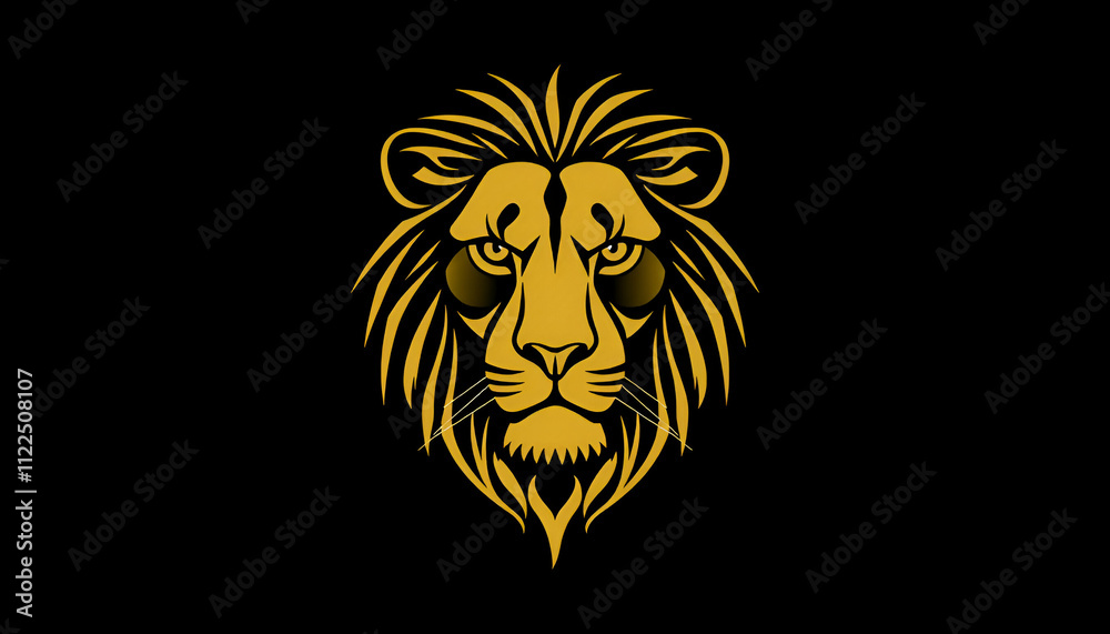 Fototapeta premium a lion's face, outlined with sleek, continuous golden lines against a solid black background