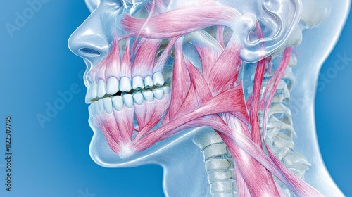 Human Jaw and Neck Anatomy  Muscles  Bones  Tendons  Detailed Illustration photo