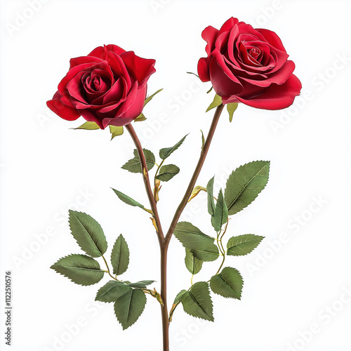 two red rose isolated on white background