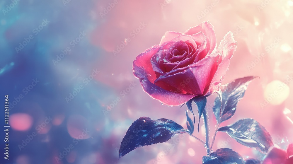 Obraz premium Beautiful pink rose with water droplets in a dreamy background
