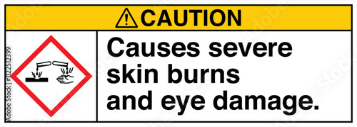 ISO 7010 Prohibition GHS Chemicals Label and Hazard Corrosive Causes severe skin burns and eye damage