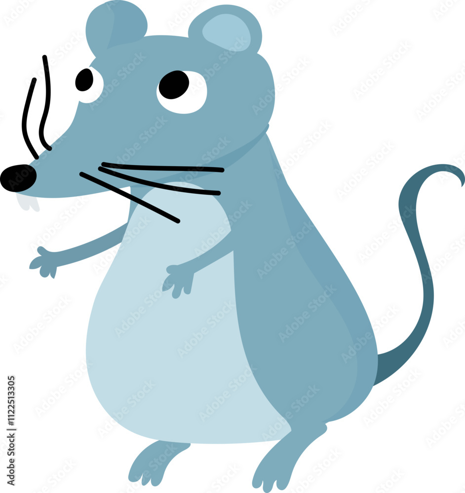 Obraz premium Cartoon Gray Mouse with Whiskers.