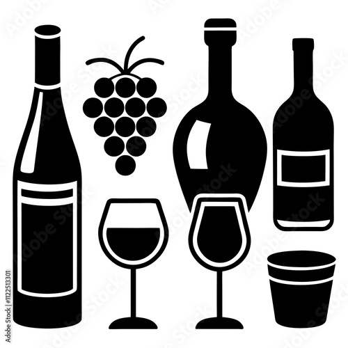 Hand-Drawn Wine Icons Vector Set