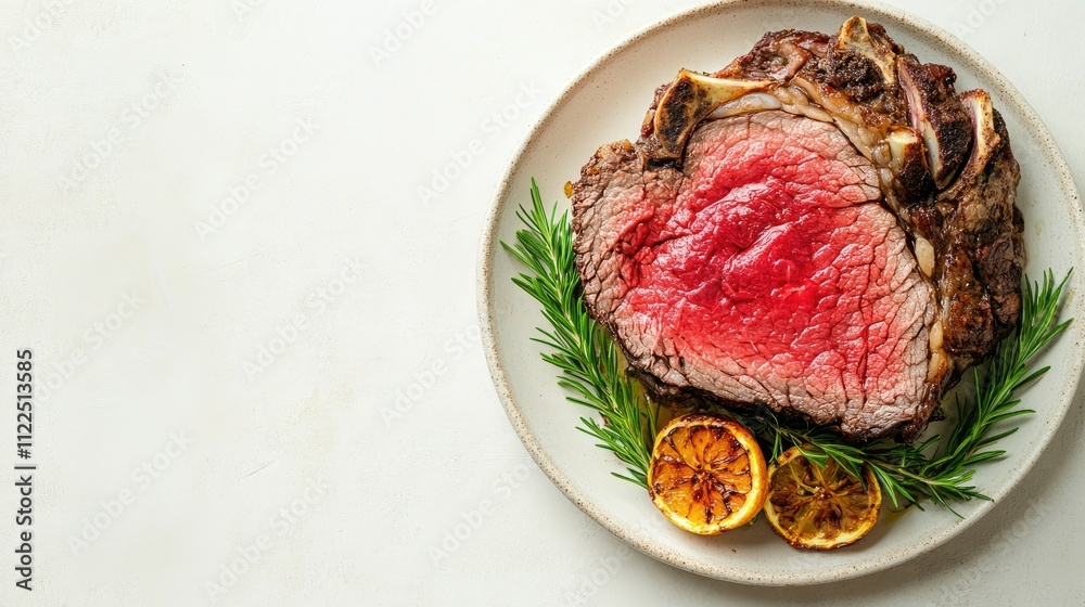 Obraz premium Juicy Roast Beef with Rosemary and Grilled Citrus Slices