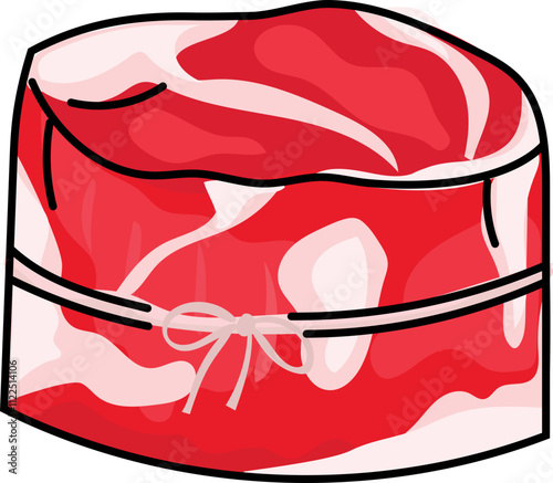 Cartoon Illustration of Tied Raw Meat Roast.